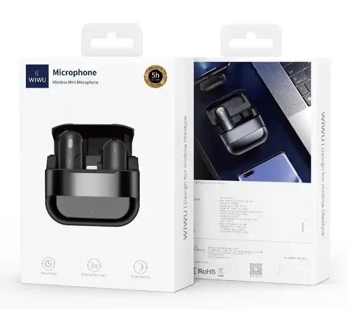 WiWU WM001 Wireless single Microphone for phone Portable  with ANC and Mute function Type-C &  iPhone.